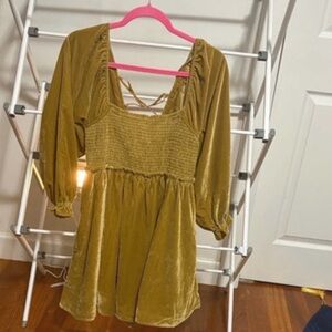 Velvet Smocked Square Neck Mini Dress Free People